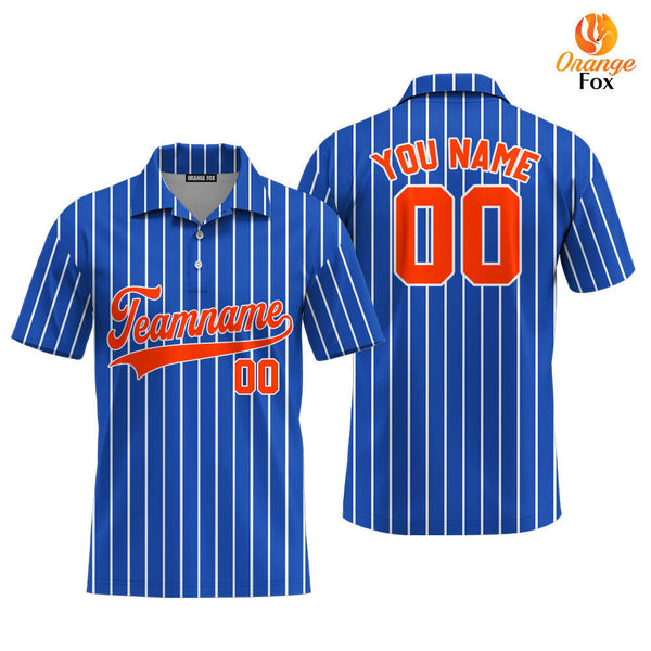 Custom Royal Blue White Pinstripe Orange White Custom Polo Shirt For Men