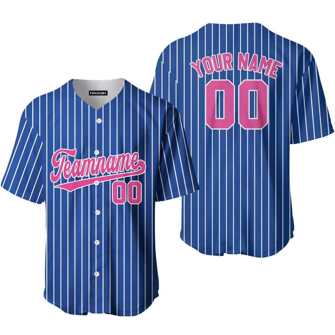 Custom Royal Blue White Pinstripe Pink White Baseball Jerseys For Men & Women