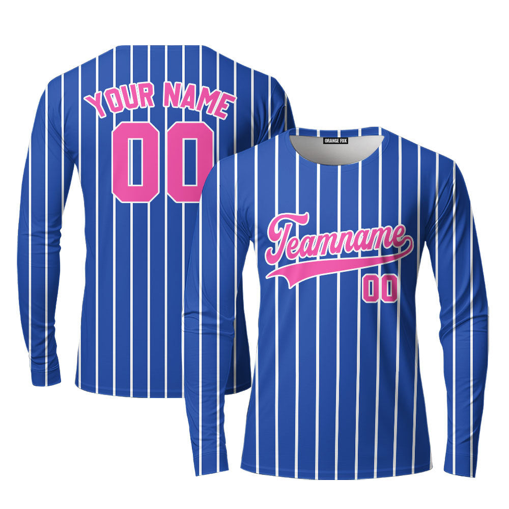 Custom Royal Blue White Pinstripe Pink White Custom Long Sleeve T-Shirt For Men & Women