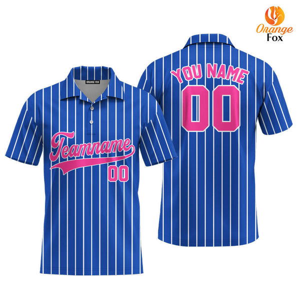 Custom Royal Blue White Pinstripe Pink White Custom Polo Shirt For Men