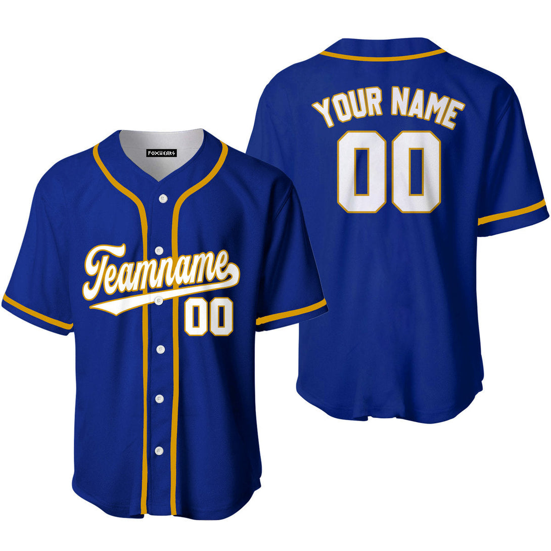 Custom Royal Blue White Yellow Custom Baseball Jerseys For Men & Women