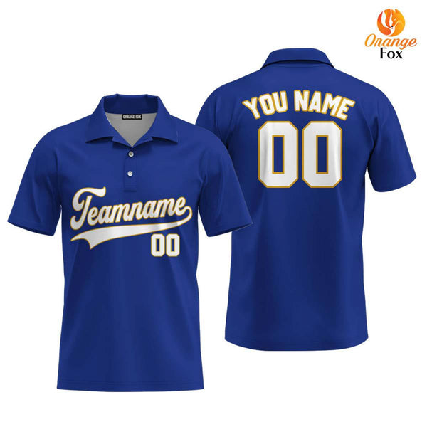 Custom Royal Blue White - Yellow Custom Polo Shirt For Men