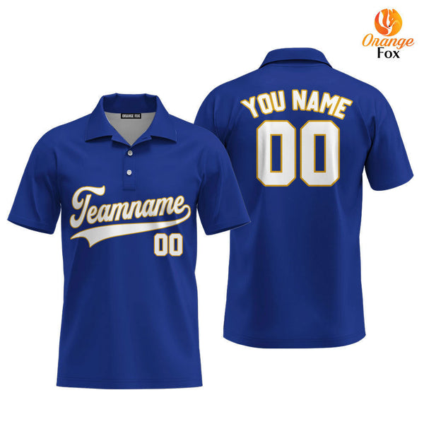 Custom Royal Blue White - Yellow Custom Polo Shirt For Men