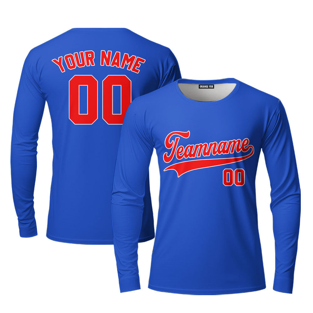 Custom Royal Crimson-Frisky Blue Custom Long Sleeve T-Shirt For Men & Women