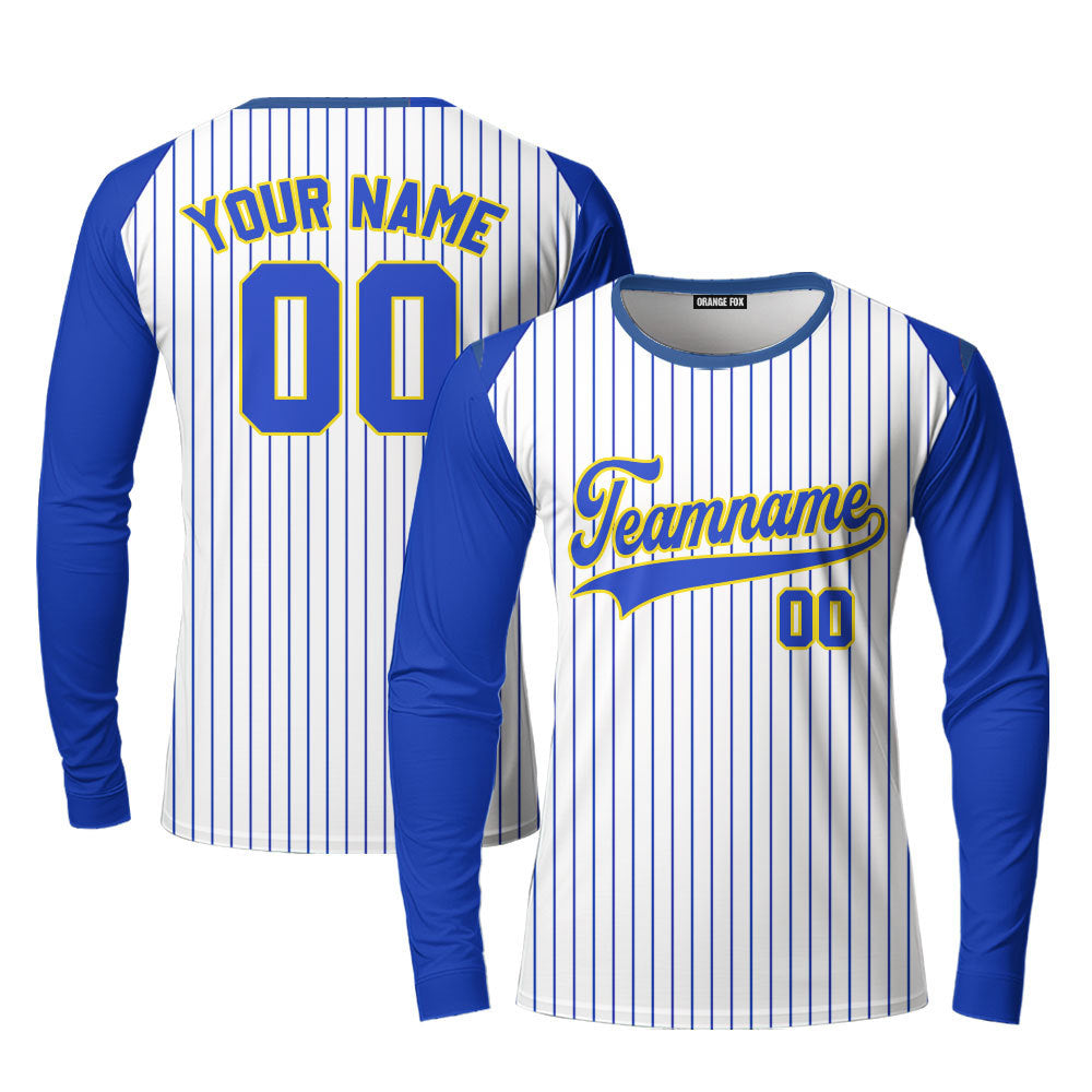 Custom Royal Pinstripe Style Raglan Royal Gold Custom Long Sleeve T-Shirt For Men & Women