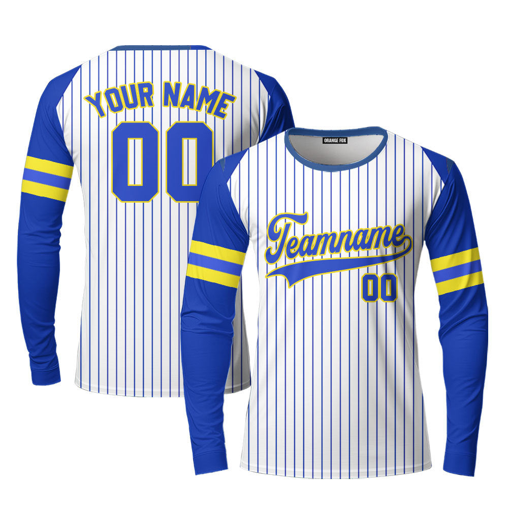 Custom Royal Pinstripe Style Raglan Royal Gold Custom Long Sleeve T-Shirt For Men & Women