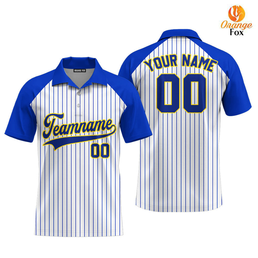 Custom Royal Pinstripe Style Raglan Royal Gold Custom Polo Shirt For Men