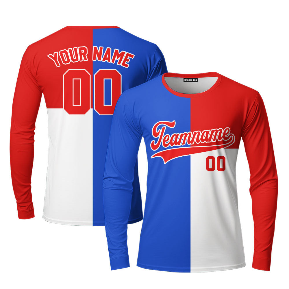 Custom Royal Red White Pattern With White Custom Long Sleeve T-Shirt For Men & Women