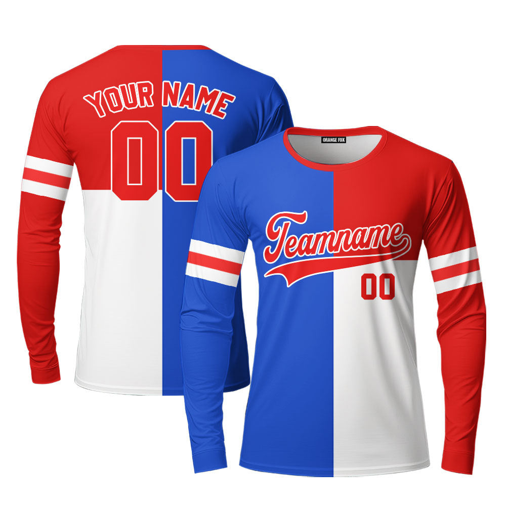 Custom Royal Red White Pattern With White Custom Long Sleeve T-Shirt For Men & Women