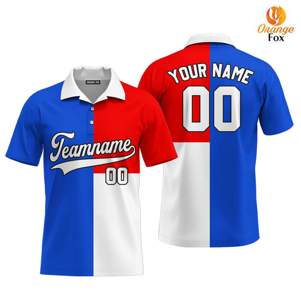 Custom Royal Red White Pattern With White Custom Polo Shirt For Men