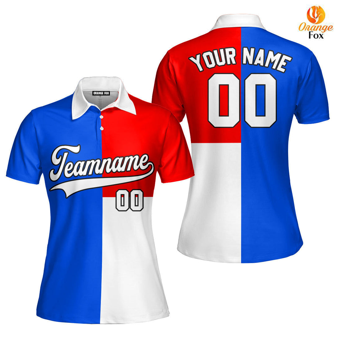 Custom Royal Red White Pattern With White Custom Polo Shirt For Women