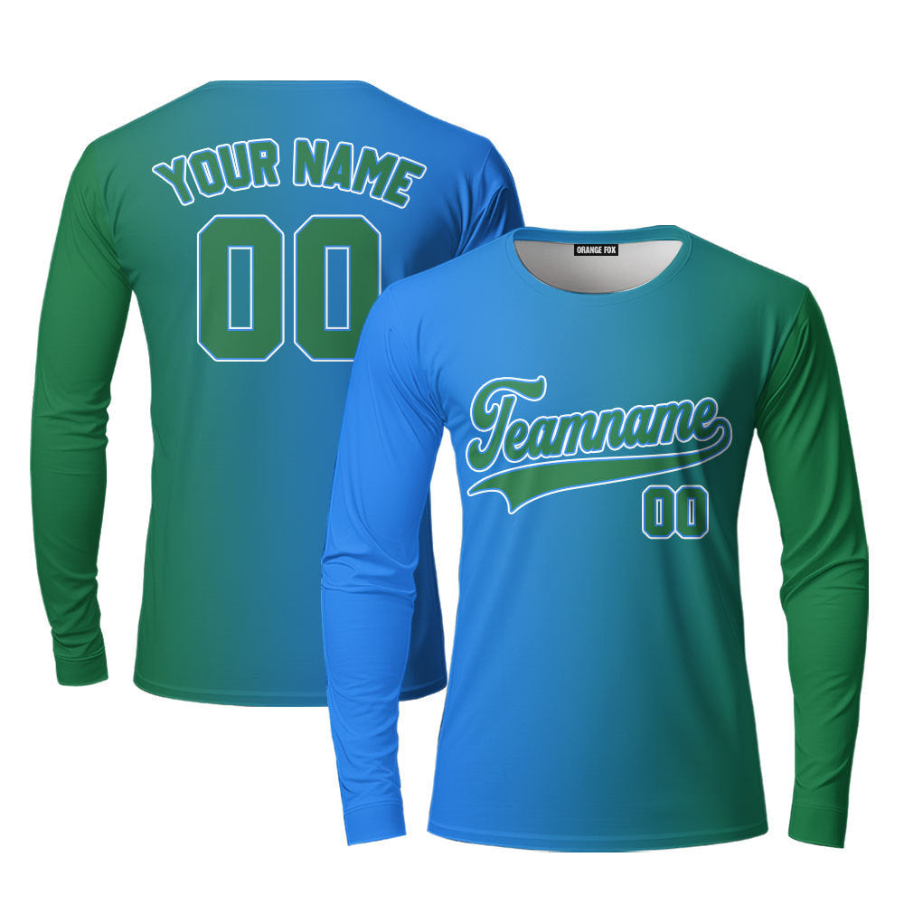 Custom Royal White Kelly Green Fade Fashion Custom Long Sleeve T-Shirt For Men & Women