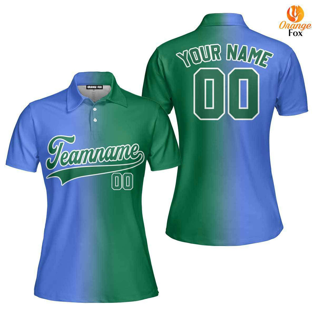 Custom Royal White Kelly Green Fade Fashion Custom Polo Shirt For Women