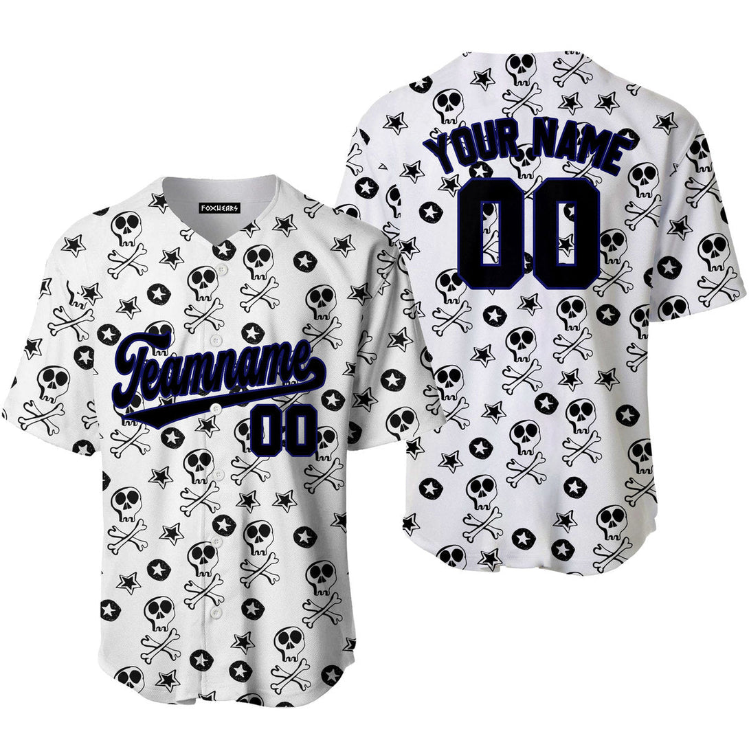 Custom Skulls Pattern Black Blue Baseball Jerseys For Men & Women