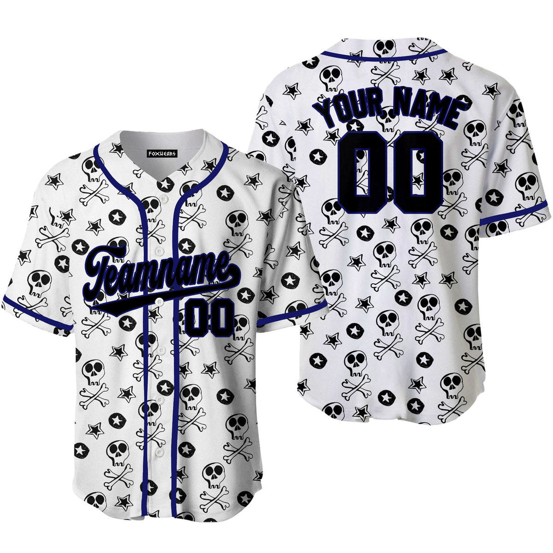 Custom Skulls Pattern Black Blue Baseball Jerseys For Men & Women