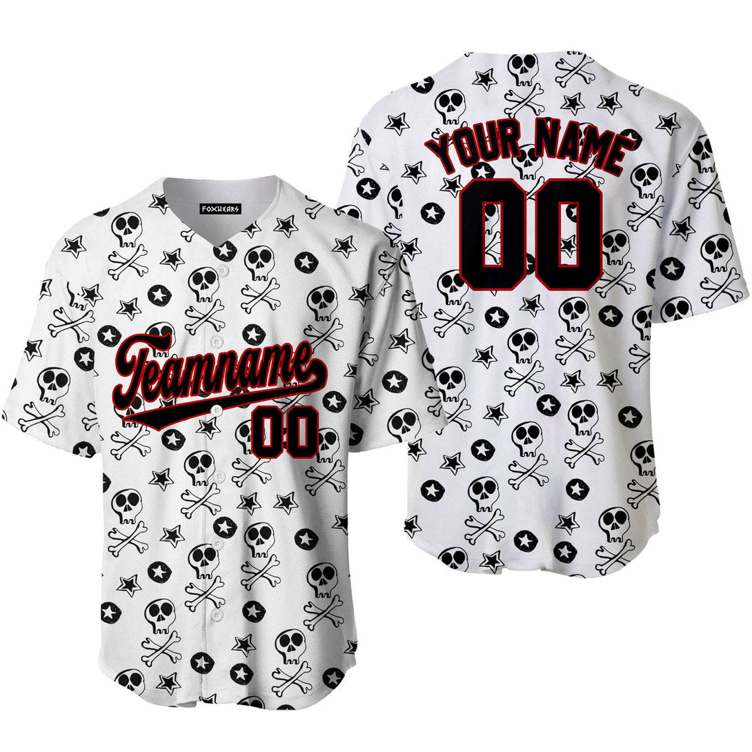 Custom Skulls Pattern Black Red Baseball Jerseys For Men & Women