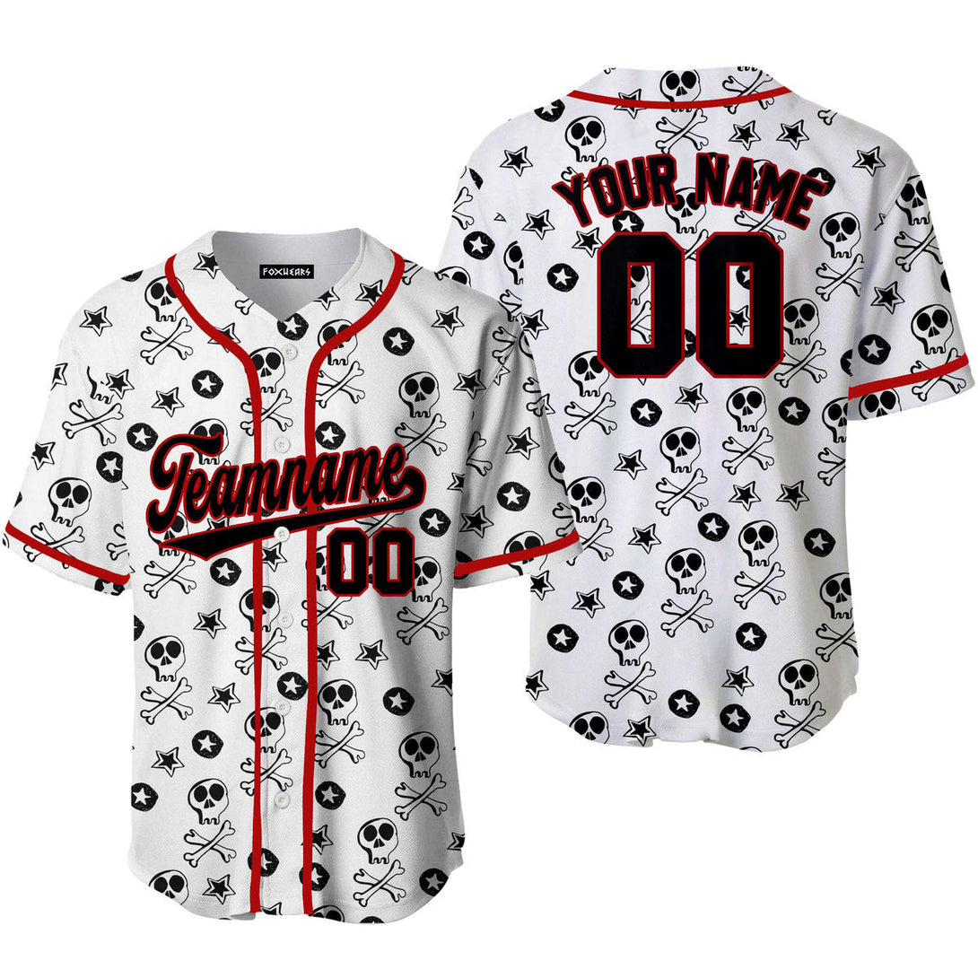 Custom Skulls Pattern Black Red Baseball Jerseys For Men & Women