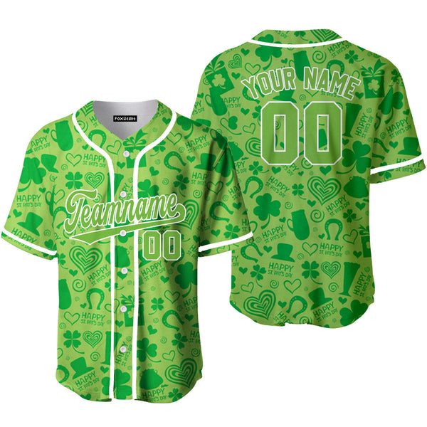 Custom St Patrick Pattern Neon Green White Baseball Jerseys For Men & Women