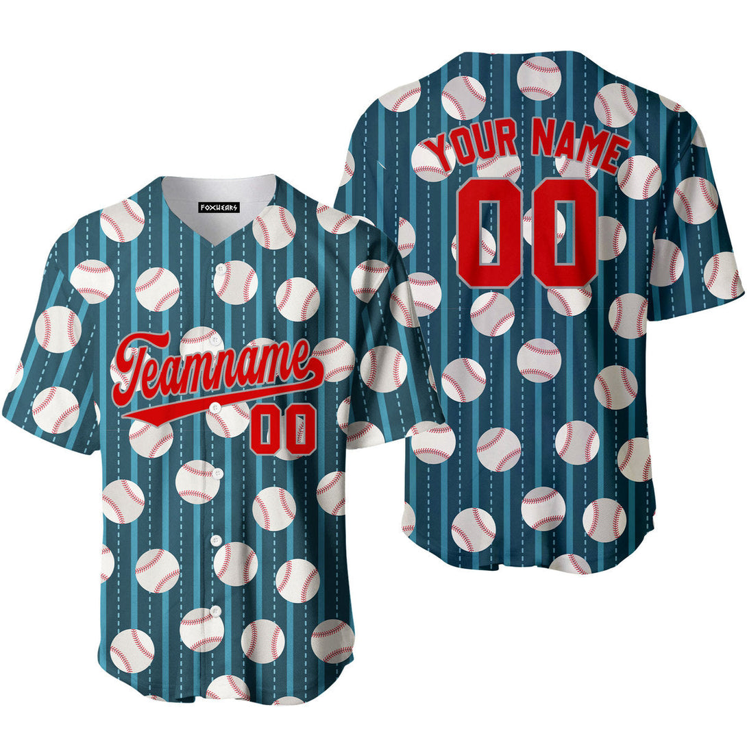 Custom Teal Baseball Pinstriped Pattern Red Gray Custom Baseball Jerseys For Men & Women