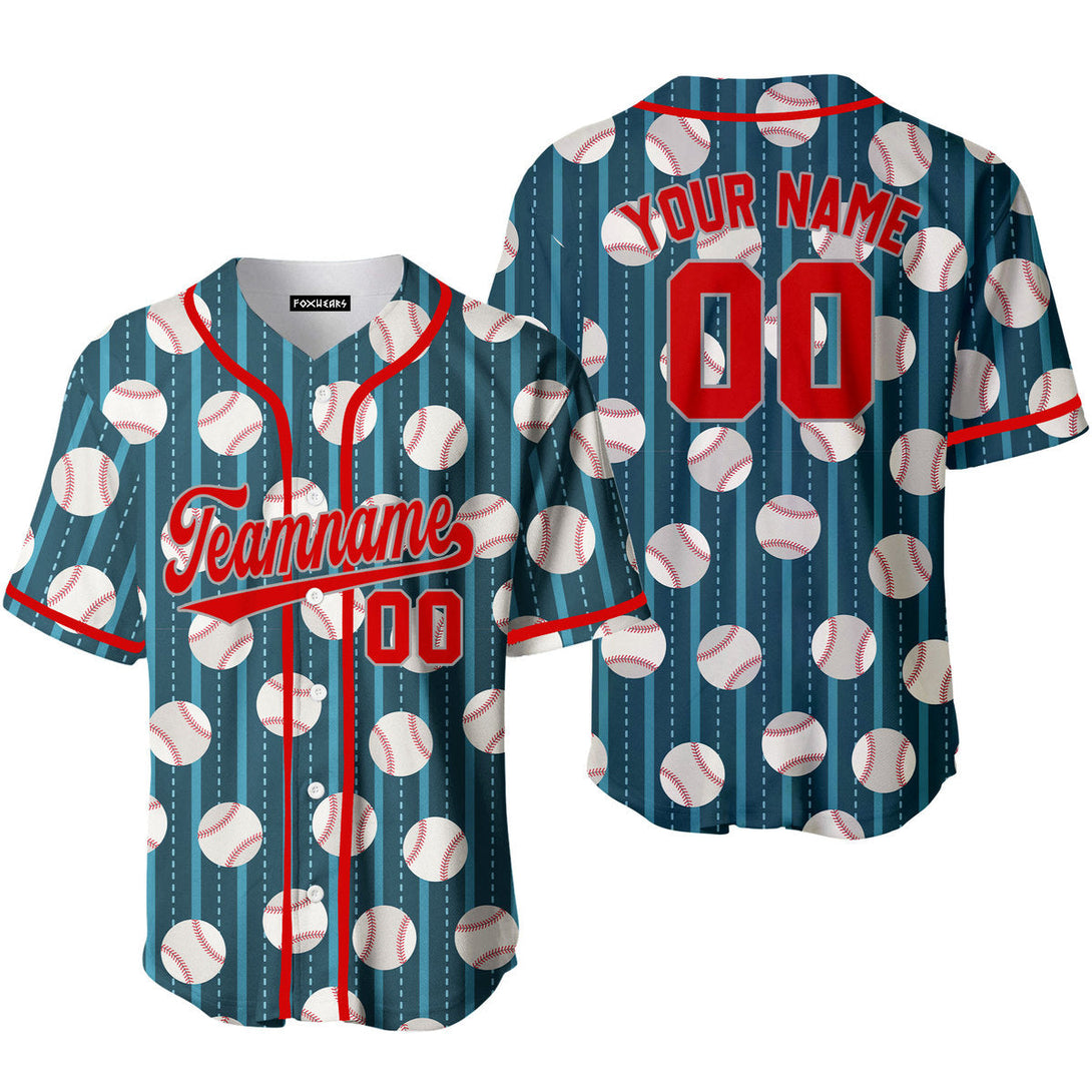 Custom Teal Baseball Pinstriped Pattern Red Gray Custom Baseball Jerseys For Men & Women