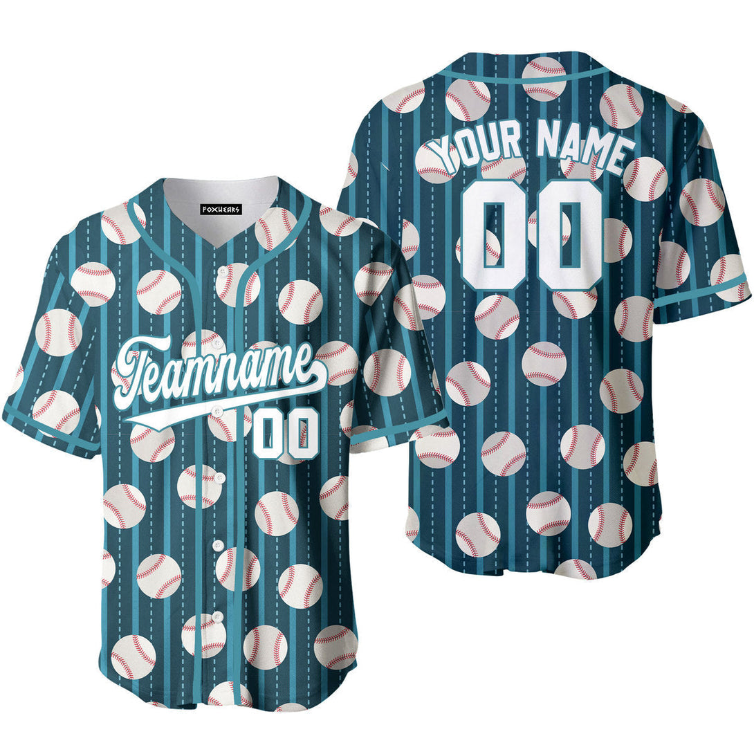 Custom Teal Baseball Pinstriped Pattern White Teal Custom Baseball Jerseys For Men & Women