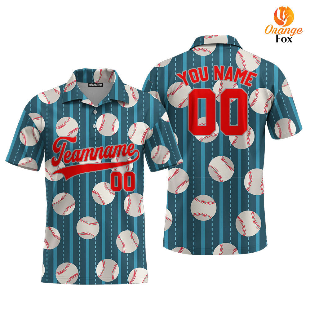 Custom Teal Baseball Striped Pattern Red Gray Custom Polo Shirt For Men