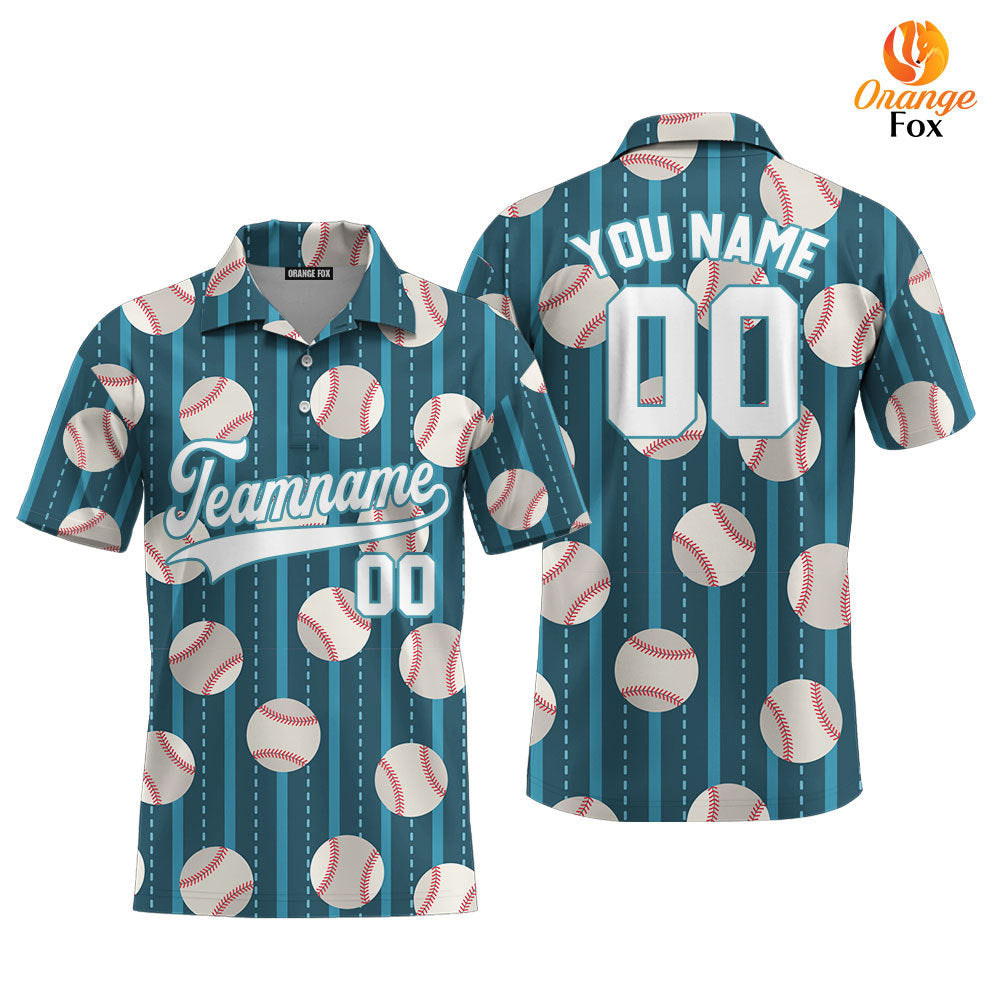 Custom Teal Baseball Striped Pattern White Teal Custom Polo Shirt For Men