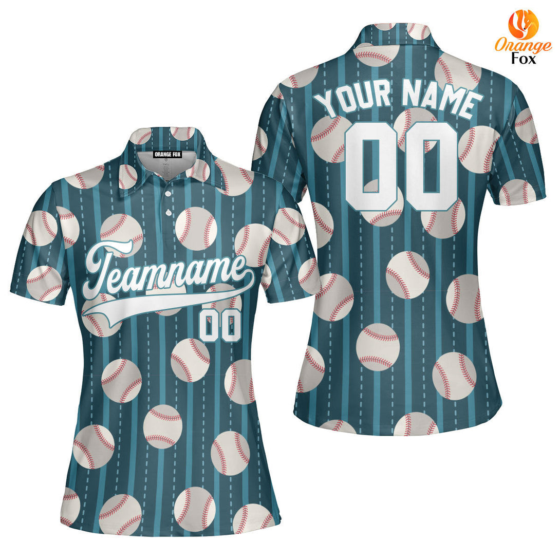 Custom Teal Baseball Striped Pattern White Teal Custom Polo Shirt For Women