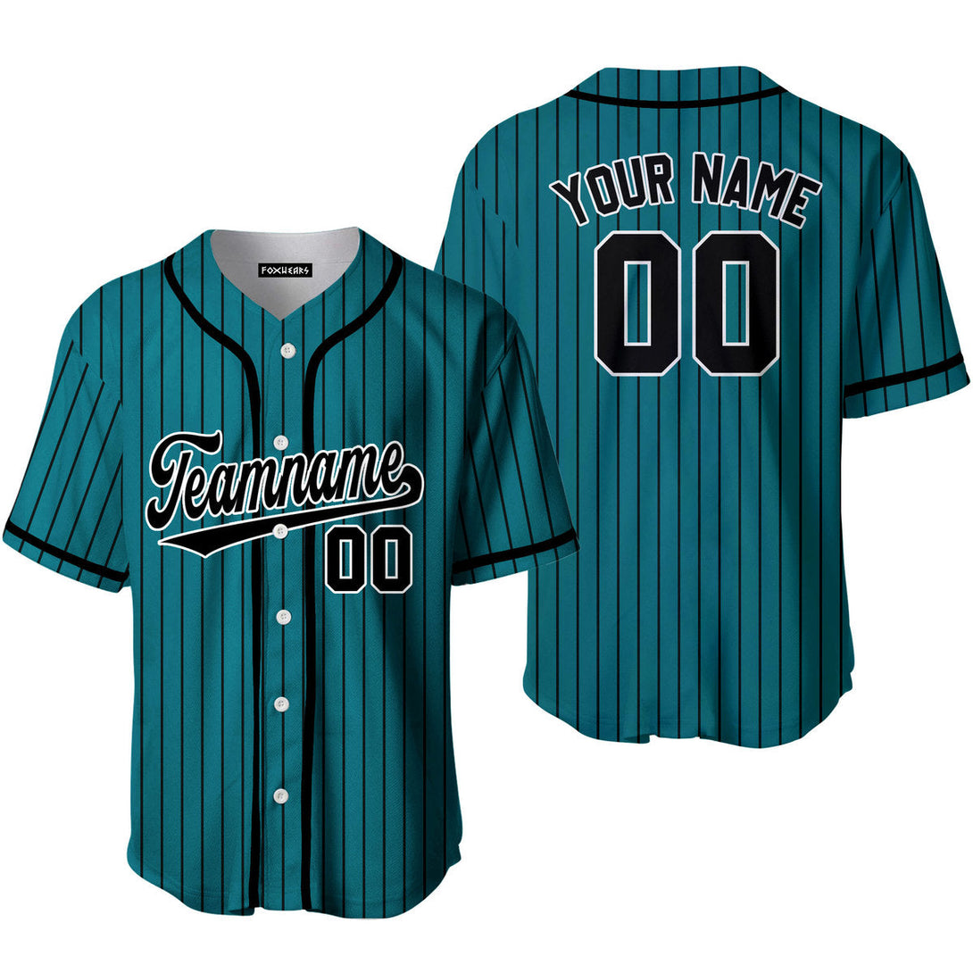 Custom Teal Black Pinstripe Black White Baseball Jerseys For Men & Women