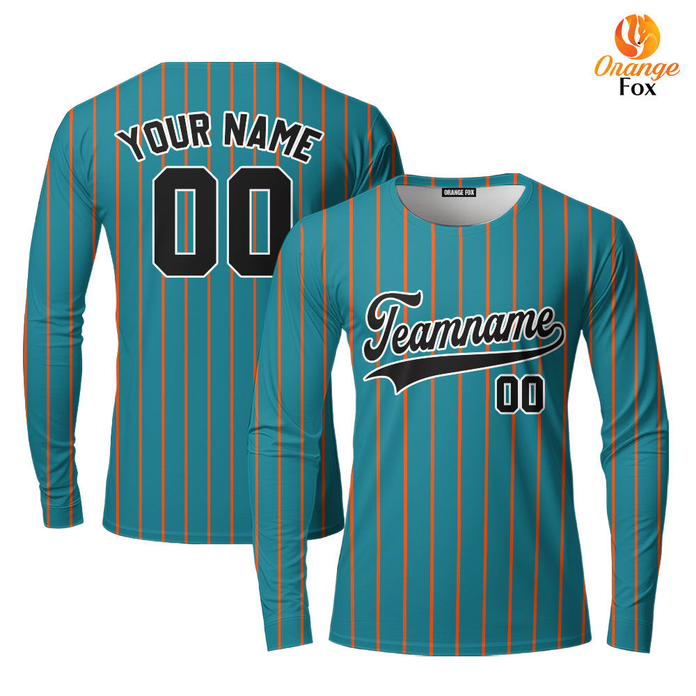 Custom Teal Black Pinstripe Black White Custom Long Sleeve T-Shirt For Men & Women