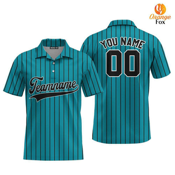 Custom Teal Black Pinstripe Black White Custom Polo Shirt For Men