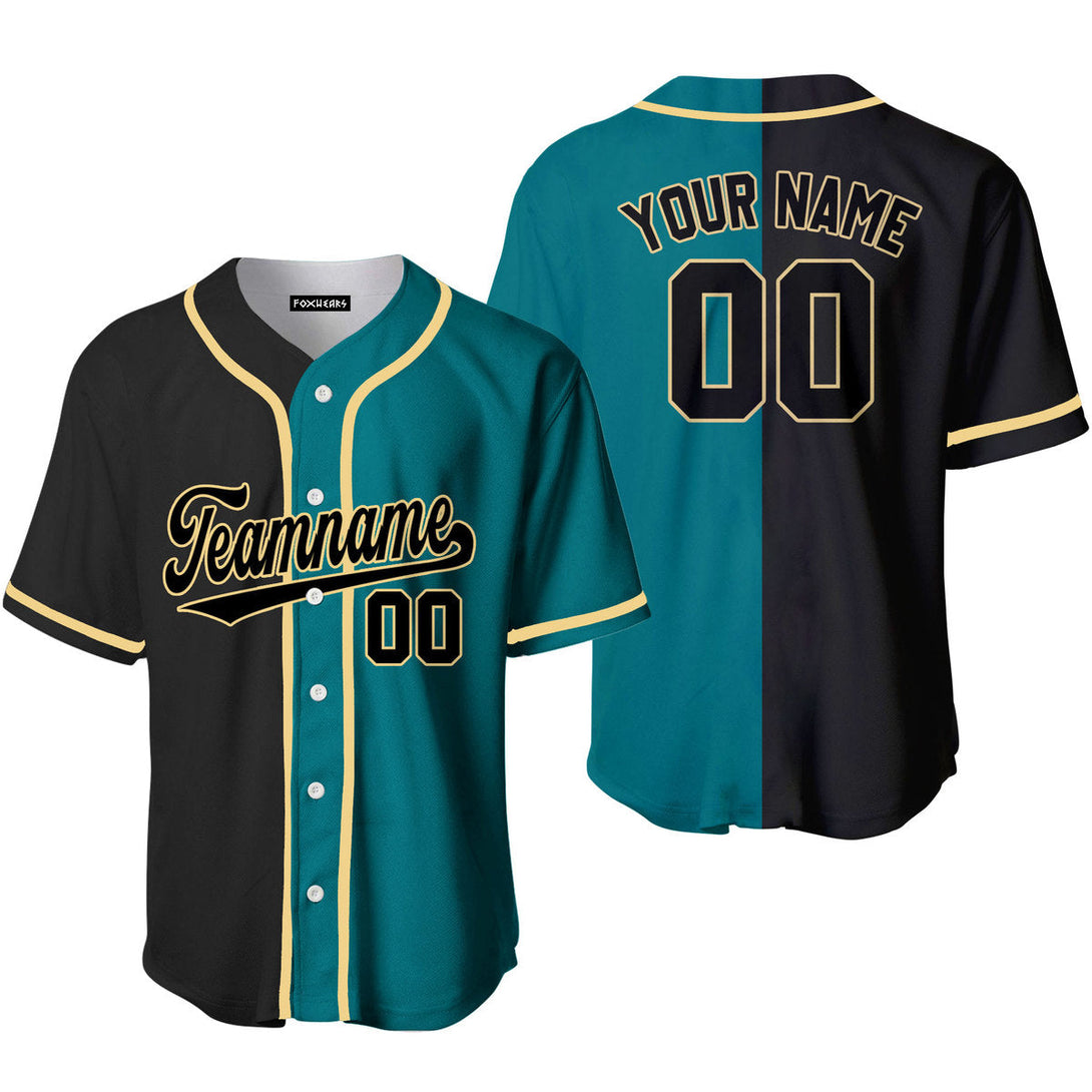 Custom Teal Black Black-Cream Split Fashion Baseball Jersey