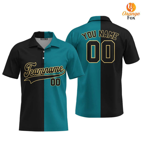 Custom Teal Cream Black Split Fashion Custom Polo Shirt For Men