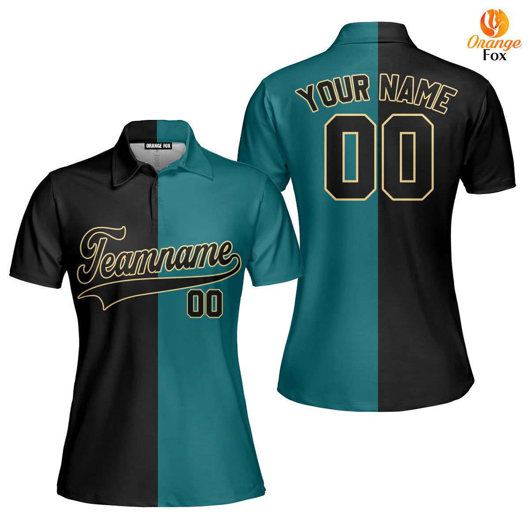 Custom Teal Cream Black Split Fashion Custom Polo Shirt For Women