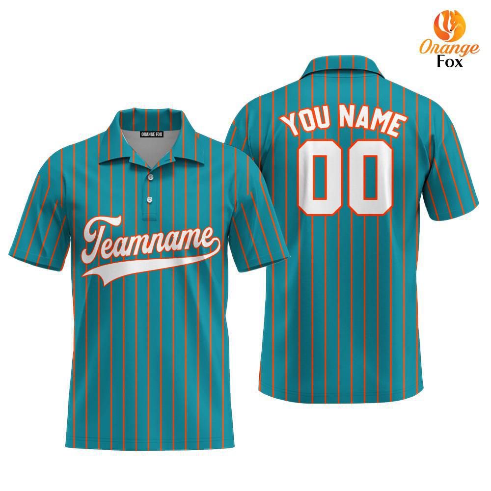 Custom Teal Orange Pinstripe White Orange Custom Polo Shirt For Men