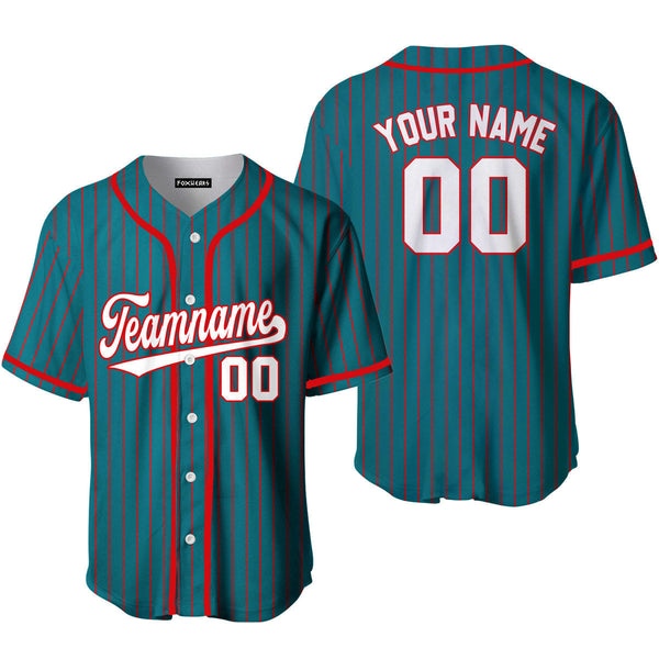 Custom Teal Red Pinstripe White Red Baseball Jerseys For Men & Women