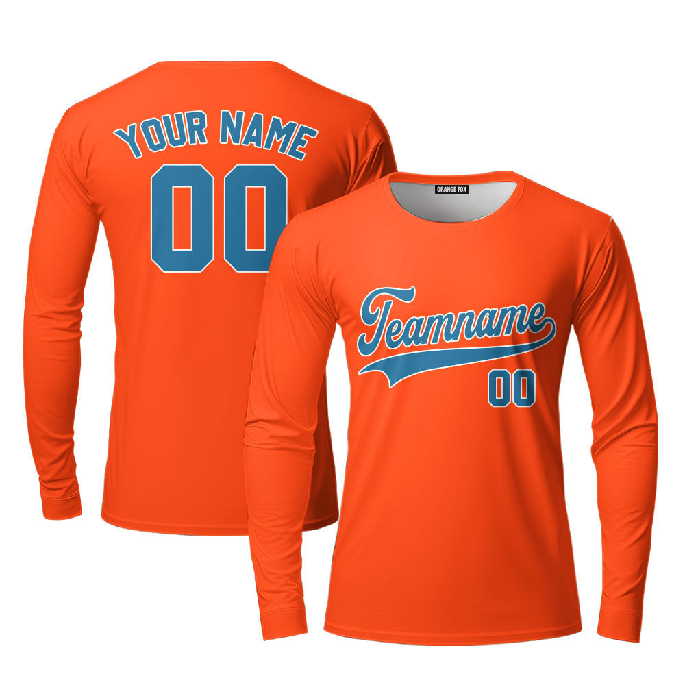 Custom Teal White And Orange Custom Long Sleeve T-Shirt For Men & Women