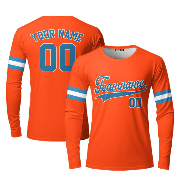 Custom Teal White And Orange Custom Long Sleeve T-Shirt For Men & Women