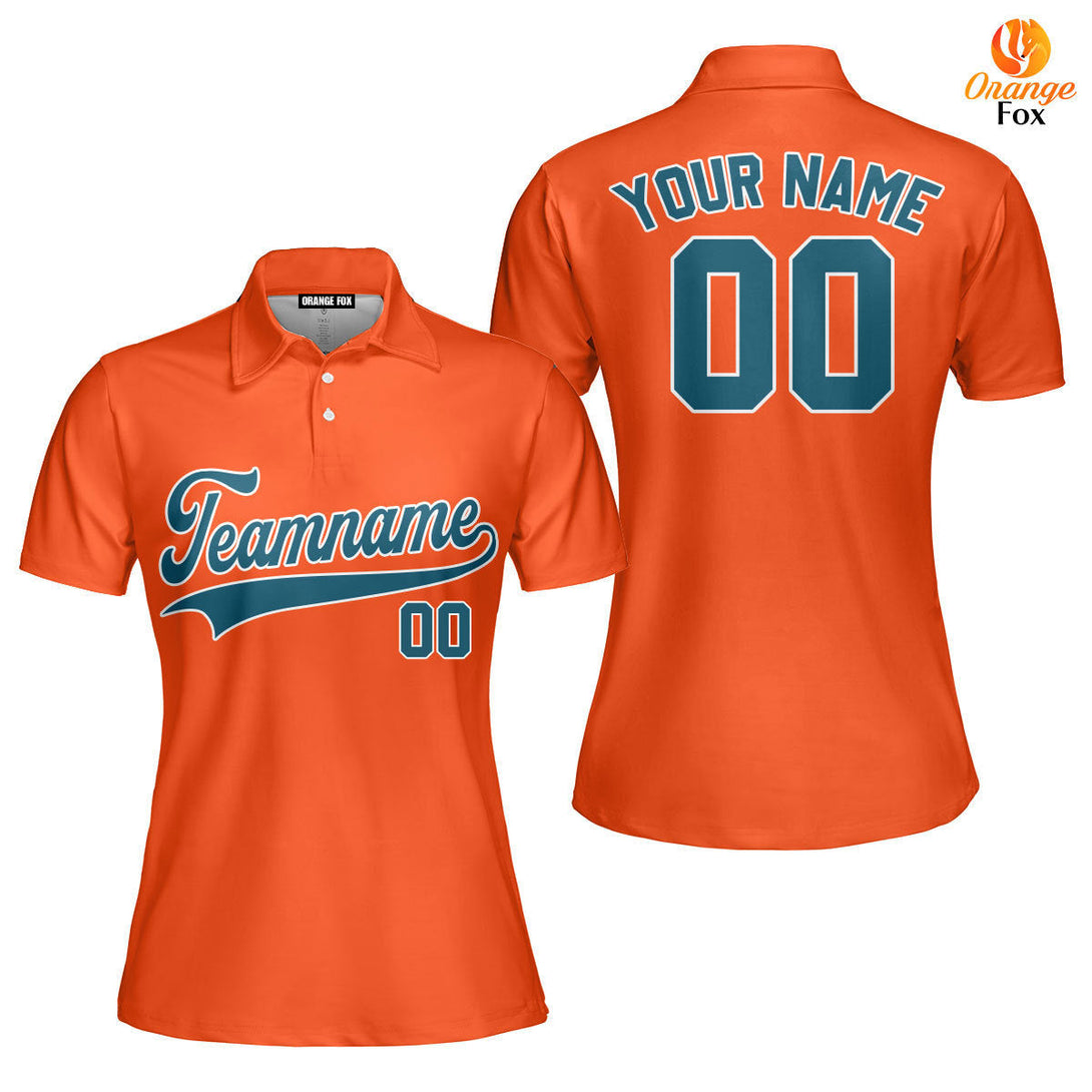 Custom Teal White And Orange Custom Polo Shirt For Women