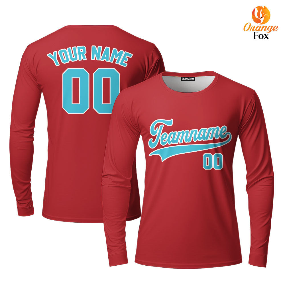 Custom Teal White And Red Custom Long Sleeve T-Shirt For Men & Women