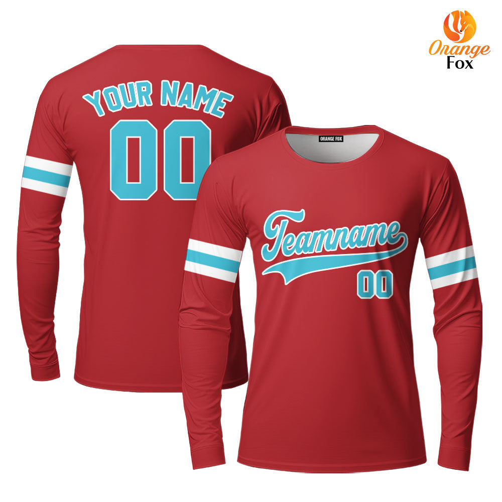 Custom Teal White And Red Custom Long Sleeve T-Shirt For Men & Women