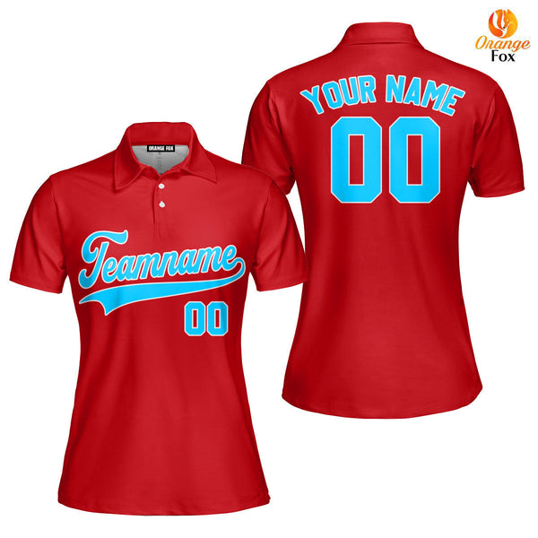 Custom Teal White And Red Custom Polo Shirt For Women