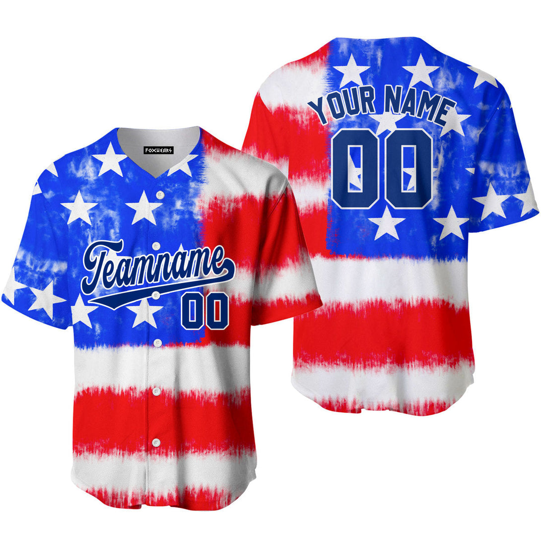 Custom Tie Dye American Flag On Blue Custom Baseball Jerseys For Men & Women