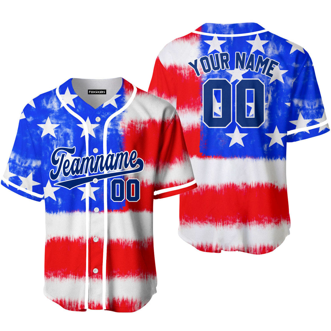 Custom Tie Dye American Flag On Blue Custom Baseball Jerseys For Men & Women