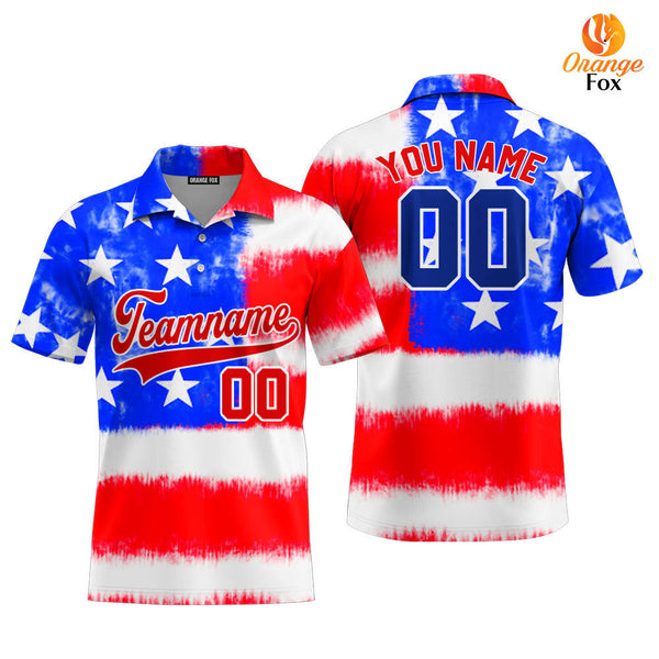 Custom Tie Dye American Flag On Red Custom Polo Shirt For Men