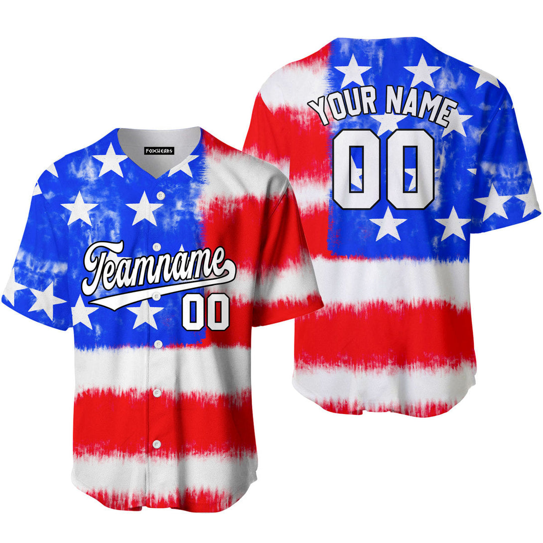 Custom Tie Dye American Flag On White Custom Baseball Jerseys For Men & Women