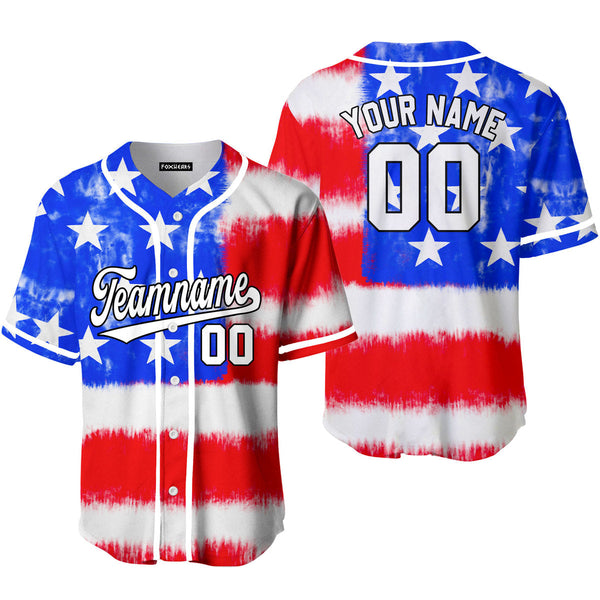 Custom Tie Dye American Flag On White Custom Baseball Jerseys For Men & Women