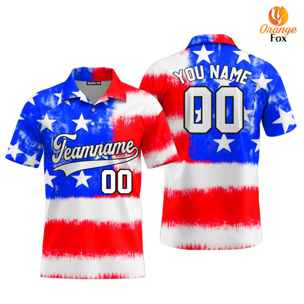 Custom Tie Dye American Flag On White Custom Polo Shirt For Men