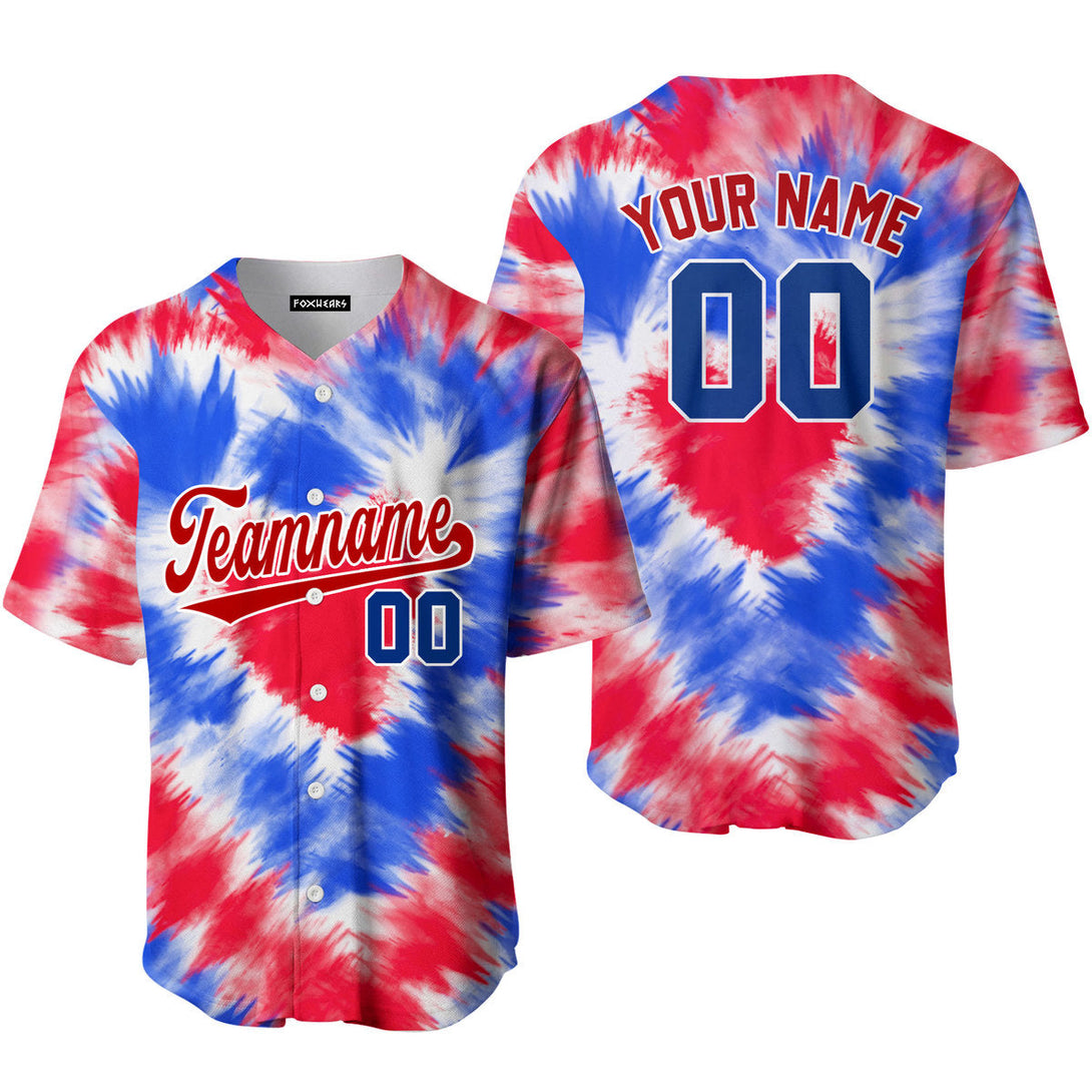 Custom Tie Dye Heart USA Flag On Red Custom Baseball Jerseys For Men & Women