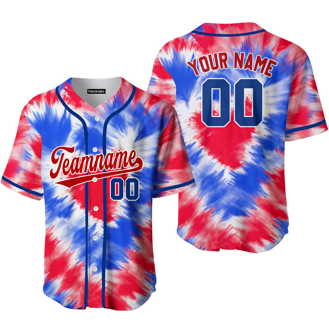 Custom Tie Dye Heart USA Flag On Red Custom Baseball Jerseys For Men & Women